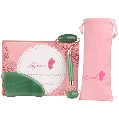 Jade Roller for Face 2 IN 1 Gua Sha Tool Anti Aging Jade Facial Roller – Beauty Treatment for Wrinkles, Puffiness, Acne & Dark Spots – Premium Jade Face Massager for Eye, Face & Neck …