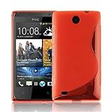 Cadorabo Hülle kompatibel mit HTC Desire 300 Schutzhülle TPU Silikon Hülle S-Line Design Slim Kratzfest Weiche Gummi mit R&umschutz Hülle Hülle für HTC Desire 300 in Rot