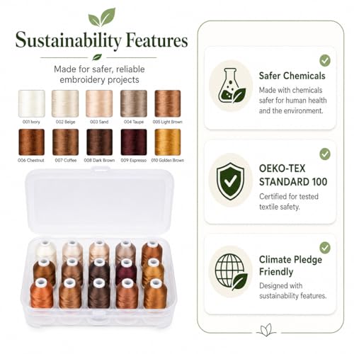 Image of Simthread 15-Color Polyester Machine Embroidery Thread Set, Brown Series | 15 coordinated 1000M polyester spools for machine embroidery, quilting, patches, monograms and everyday sewing.