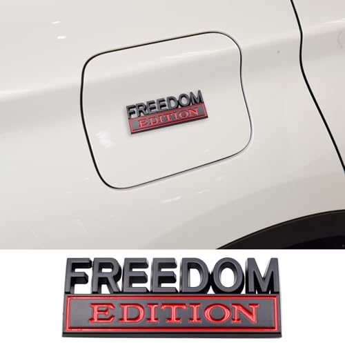 Image of 1pc 3D Raised Letter Freedom Edition Emblem Car Decals - Metal Sticker for Cars, Trucks, Motorcycles, SUV - Door Tailgate Bumper Badge Decal Vehicles Decoration (Black and red)