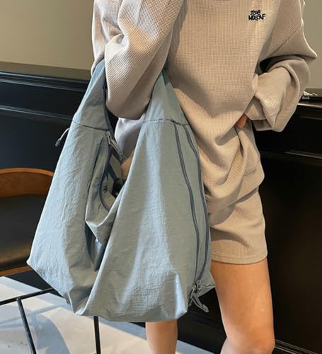 Large Hobo Handbag for Women Soft Nylon Tote Purse Slouchy Shoulder Bag with Zippers Travel Work College2
