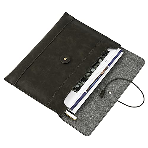 Image of men woman pu leather multifunction clutch documents sleeve A4 size manila file case envelope bag conference folder, Army Green 13.8 inch(L) x9.8 inch(H) x 0.2 inch(W)