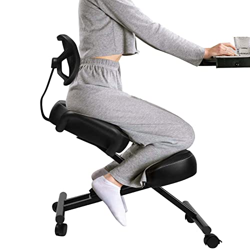 Ejoyous Chaise genouillée Ergonomique Moderne Noire, Dossier en Maille, améliore la Posture, soulage Les maux de Dos, pour Bureau