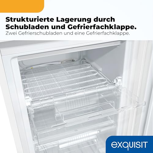 Exquisit Gefrierschrank | 85 l Nutzinhalt, 4 Sterne Gefrierfach -18°C, 39 dB, Energieklasse C | manuelle Temperaturregelung, 2 Gefrierschubladen, Klappe, wechselbarer Türanschlag | GS581-051C weiss