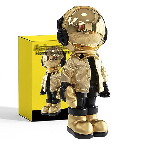 EZ4ENCE Figurine Statue Astronaut Sculpture Spaceman Decor,Sculpture for Home Decor,Arts Gold and Black Shelf Decoration,Cool Metal Mask Table Decor,Large Spaceman Figure Ornament