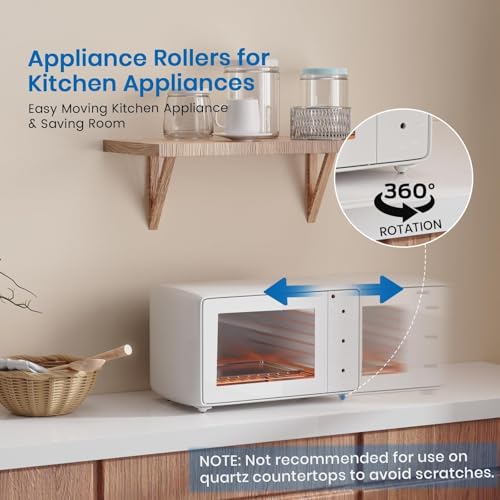 Image of TRVL FIELDER Self Adhesive Caster Wheels, Appliance Rollers Appliance Slider for Kitchen, 360 Swivel Small Casters - Solve Coffee Maker Air Fryer Small Appliances Countertop Sliding (8, White-Swivel)