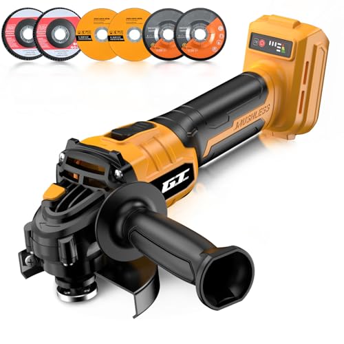GOTUU Cordless Angle Grinder Compatible with Dewalt Battery 20V Max, 4-1/2 Inch Power Electric Angle Grinder Tool with Handle, 6 Discs for Grinding, Cutting, Polishing