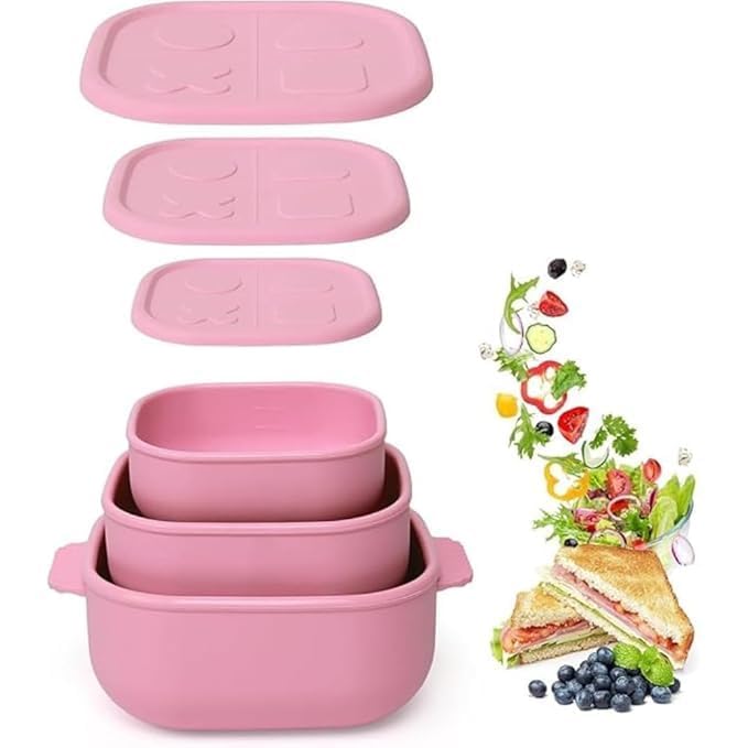 Silicone Food Storage Box Set of 3 | Reusable Airtight Food Containers for Meal Prep, Leftovers & Kitchen Storage | Leakproof BPA-Free Silicone Lunch Storage Boxes (Pink)-image-41