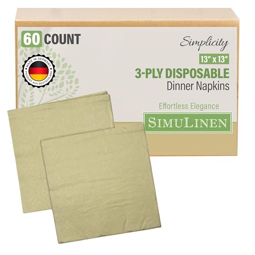SimuLinen Champagne Gold Disposable Paper Napkins 3-Ply 13in x 13in - 30 Pack - Simplicity Collection Perfect for Birthday or Dessert Parties