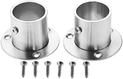 Hicello 2Pcs Stainless Steel Wardrobe Rail Rod Pole Socket End Support Bracket Flange-22mm