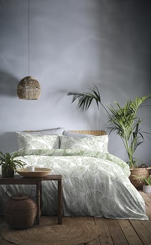 Fusion Matteo Leaf Duvet Cover, Single Size (135 x 200cm), Reversible Design, White & Green, Sage Bedding, Matteo Collection
