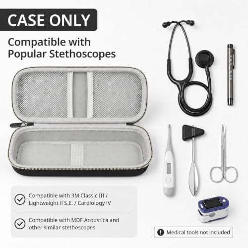 Image of Stethoscope Case Compatible with 3M Littmann Classic III Monitoring /Lightweight II S.E /Cardiology IV Diagnostic /MDF Acoustica Stethoscopes, Extra Pocket for Doctor & Nurse Accessories (Black + Grey)