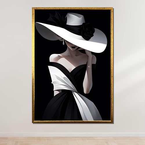 Toile femme chapeau noir et blanc pour rafraîchir un mur blanc terne