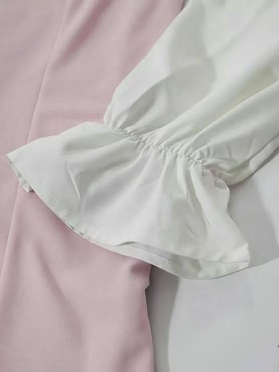Image of Women Short Dresses 2 In 1 Colorblock Turndown Collar Lantern Sleeve Black Suit Cute Dress