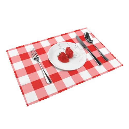 Set de Table, Sets de Table Sets de Table imperméables antidérapants résistants à la Chaleur Sets de Table lavables 4 pièces Vichy Rouge Blanc