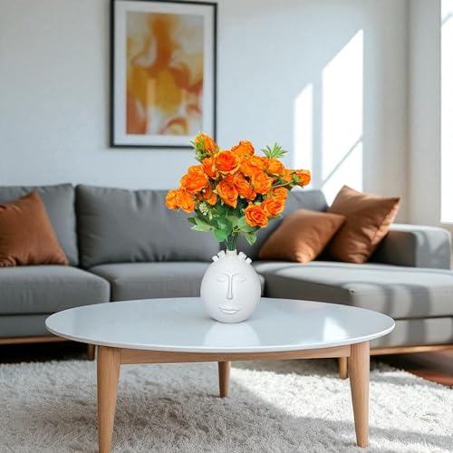 Image of Garden Art Artificial Small Rose Flower Bunch (Pack of 1) | 5 Heads with 15 Flowers & Buds, 35 cm Faux Rose Bouquet for Home Decor, Wedding & Table Decoration (Orange)
