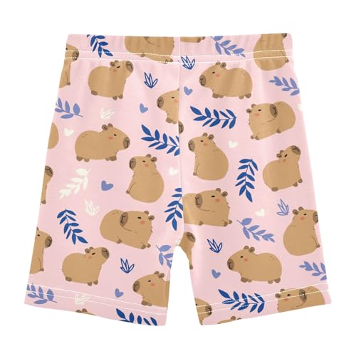 Cute Capybara Simple Flower Pattern Girls Shorts Elastic Waist Sports Shorts Girls Leggings Pants for 4-10 Years2
