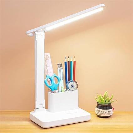 MORADIYA FRESH (LABEL) Night Reading Lamp Multi-Functional USB Rechargeable, Study Desk Table Touch Lamp, Power Bank, Pen Holder and Phone Stand with Rotating Lamp (White and Warm Light)