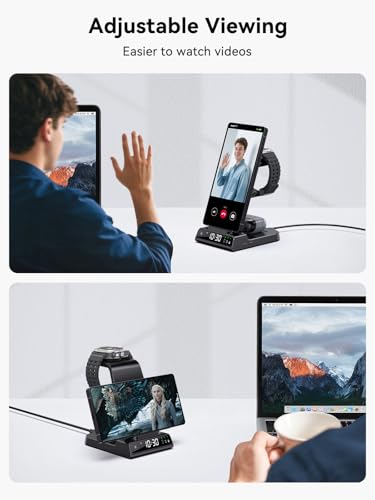 Caricatore wireless per Samsung Galaxy S25 Ultra, Wireless Charger per Samsung con orologio digitale per Samsung Galaxy Watch 7/Ultra/6/5, Caricabatterie a Induzione per Galaxy S24 Ultra, Flip 4,Buds - 7