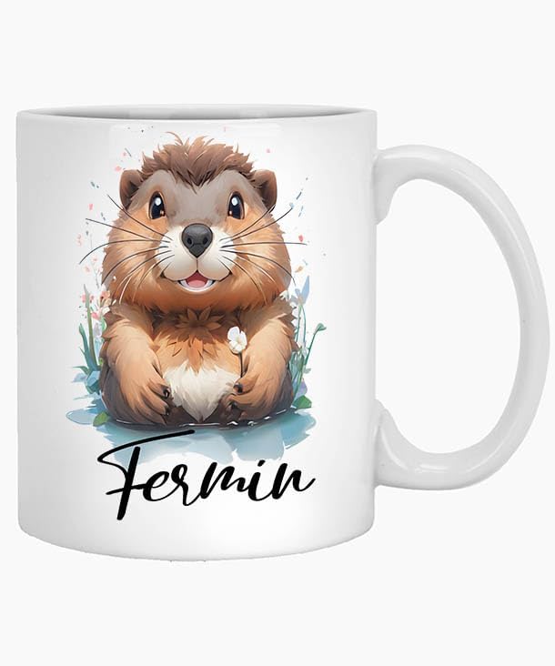Beaver Mug - Personalised Beaver Name Fermin 11oz White Mug Gift - Beaver Lover Gift - Beaver Lover Mug - Beaver Present Gift for Beaver Lover -