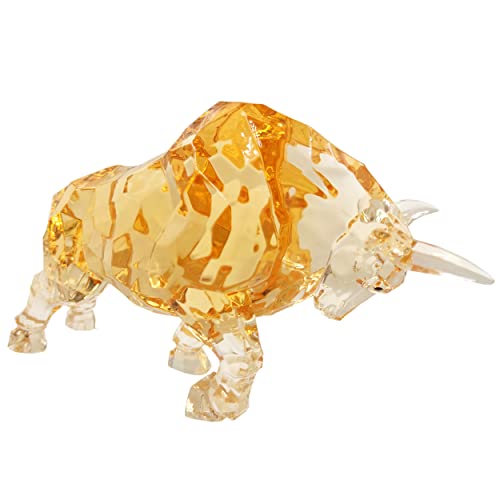 FengShui Wall Street Bull Statue Acrylic Bull Figurine Sculpture Home Office Desk Decorative Ornament 8.7''L (Amber)