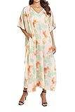 Miss Lavish London Long Kaftan Dress for Women - Summer Printed Plus Size Maxi Caftan, Beach Cover Up, Swimwear Coverup, Resort Wear, Lounge Party Dress, Hawaii Vacation Outfit- Grapes Olives- Medium