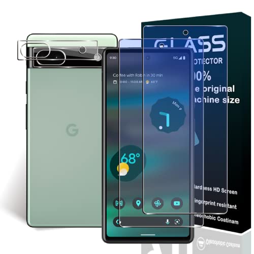 Wekrsu【2+2枚セット 日本旭硝子素材 指紋認証 】 対応 Google Pixel 6A ガラスフィルム ブルーライトカット(2枚入り)+レンズ保護フィルム(2枚入り ) グーグルピクセル6a 保護フィルム 硬度9H 3D 高透過率 飛散防止 強化