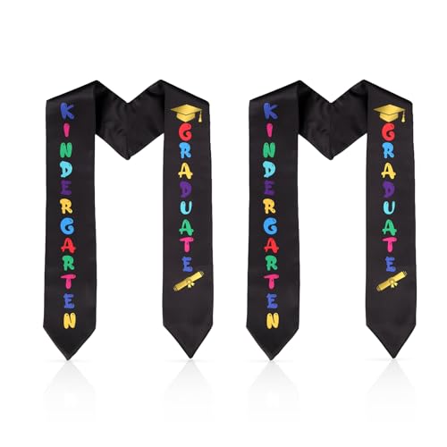 2pcs Kindergarten Graduation Stoles, 57.09 Inch Glossy Preschool Kids Sash Class of 2024 with Colorful Words