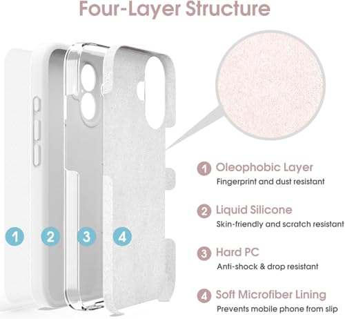 Image of DIZORO Compatible for iPhone 17 Case, Classic Liquid Silicone Mobile Phone Case,Integrated Camera Control Button,Anti-Scratch Soft Microfiber Lining - White