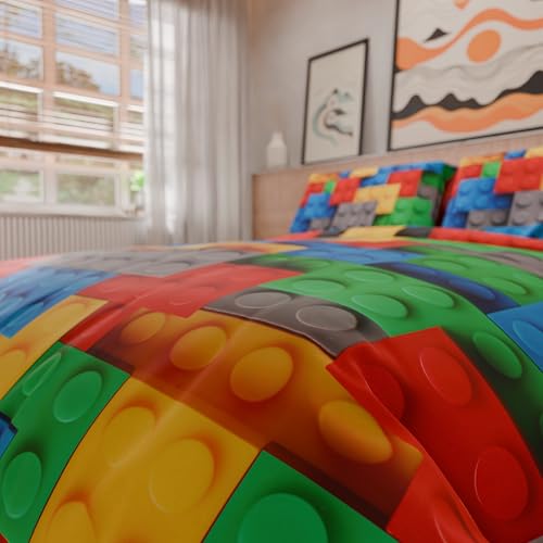 Housse de couette 2 places 250x200 cm parure lit microfibre briques - 7