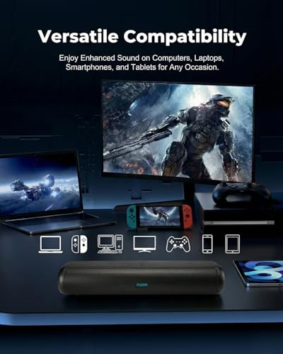 Image of Rapoo A350 Bluetooth Soundbar Speaker 30W | Portable Gaming Soundbar with RGB Lights | Bluetooth 5.3 | Built-in Mic | Reverse Charging | USB-C /AUX /TF /FM | 1 Year Warranty