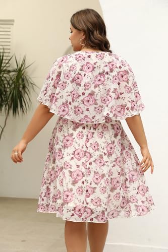 Image of Keluummi Plus Size Wedding Guest Dress for Curvy Women, Boho Floral Empire Waist Midi with Sleeve