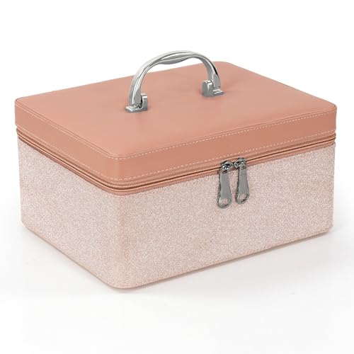 Image of FADAK Cosmetic Makeup for Beauty Case Wedding Makeup Brushes Pouch Tikli Organizer Travel Large Vanity Mirror Box Storage Bag Jewelry Bridal Box (Pink 02)