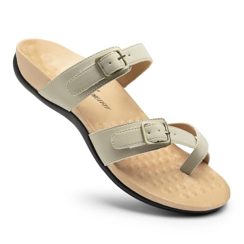 Image of Athlefit Women's Orthopedic Sandal with Arch Support | Adjustable Slip On Open Toe Flat Thong Flip Flops,Plantar Fasciitis Comfy Cushioned Footbed,Dressy Casual Walking Summer
