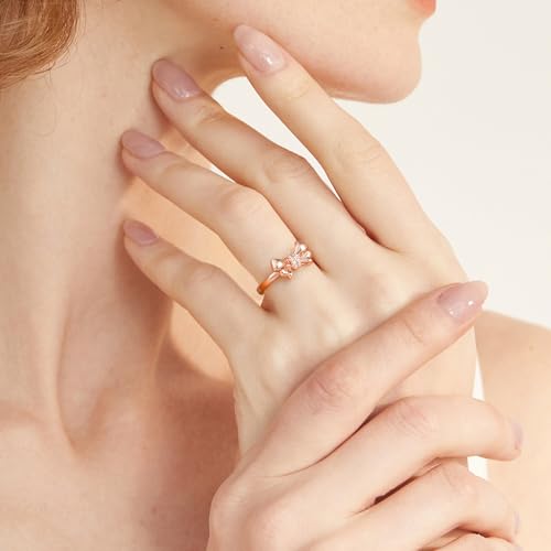 Bow Rings for Women Teen Girls - 14k Yellow/White/Rose Gold Plated Adjustable Heart Bow Rings for Women Non Tarnish Dainty Bowknot Ring CZ Jewelry Gifts2