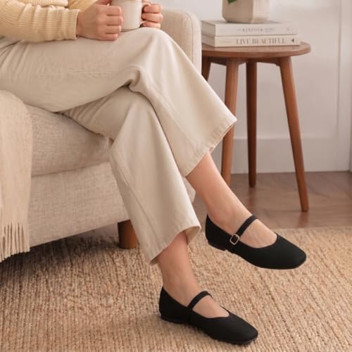 Image of Frank Mully Womens Casual Flat Shoes Square Toe Shoes Knitted Mesh Flat Comfort Work Flat Shoes for Daily Washable
