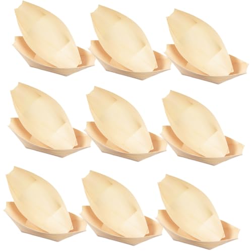 OSOLADY 60個 木製ボート皿 食品サービングトレー 寿司やスナック用 クリエイティブ船型デザイン 誕生日 結婚式 パーティーに