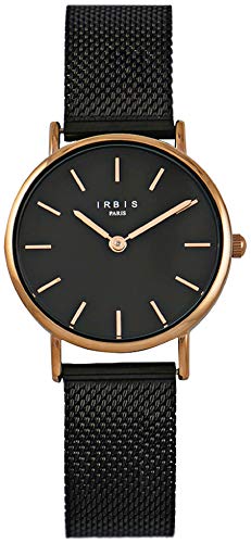 Montre Noir Femme IRBIS Elysée haut de gamme en maille milanaise fine de 32 mm