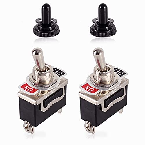 DMWD 2pcs Heavy Duty Rocker Toggle Switch 30A 12VDC / 20A 120VAC SPST 2Pin ON/Off Electric Pull Push Switch Bakelite Housing with Waterproof Boot Cap for Car Truck Boat Marine (Black)