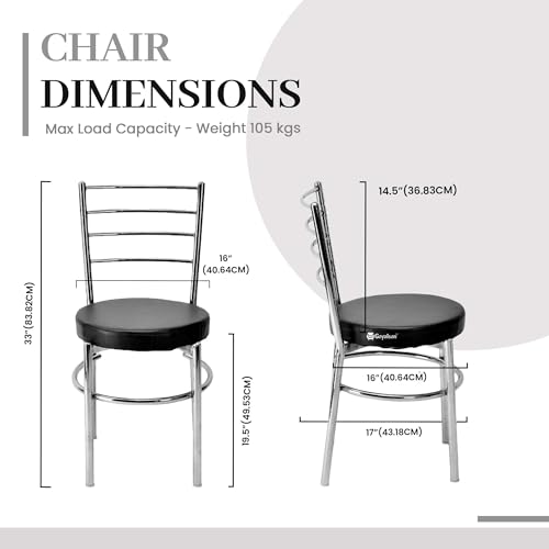 Image of GOYALSON Dining Ergonomic Dining Home Chair Hotel Restaurant Chair with Steel Chrome Polish and leatherite seat (2, Black, Standard)