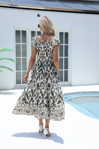 Image of OSTOO Women's 2026 Maxi Dress Short Sleeves Boho Floral Print Tiered Casual Flowy Summer Long Dress