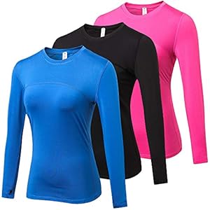 Yuerlian 3 Pack Womens Long Sleeve Performance Base Layer Sports Running Training Top