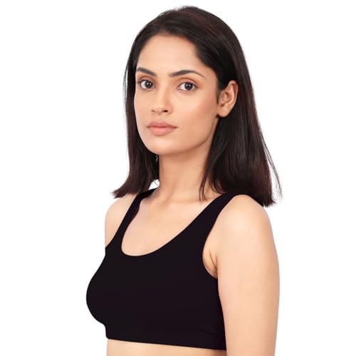 Image of DChica Sports Bra for Women, Cotton Non Padded Full Coverage Non-Wired T-Shirt Gym Workout Bra with Regular Broad Strap, Activewear Training Bra for Ladies