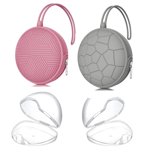 Image of Smlpuame 4 Pack Pacifier Holder Case Set,2 Silicone Portable Pacifier Cover Pouch Bag for Diaper Bags Baby Carriage with 4 Transparent Pacifier Storage Container Box,Easy to Clean,Power Rose+Grey