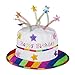 Relaxdays Chapeau-gâteau Happy Birthday, couvre-chef avec bougies, bonnet d’anniversaire, blanc & coloré, multicolore, 1 élément