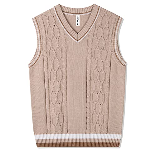 Kid Nation Boys Sweater Vest Cable Knit 100% Cotton Unisex Toddler Uniforms Vest for Big Boys Girls Childrens 3-4T Khaki