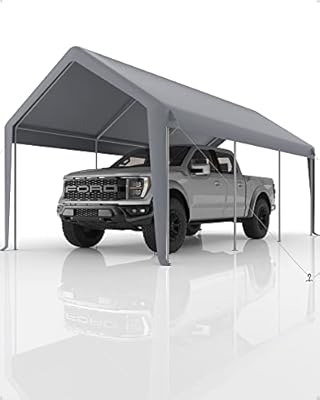 GarveeLife 20'x 10'x 11' Windproof Carport Top Replacement Cover Grey Heavy-Duty Garage Top Tent Shelter Tarp Waterproof & UV Protected (Top Cover ONLY, Frame Not Included)