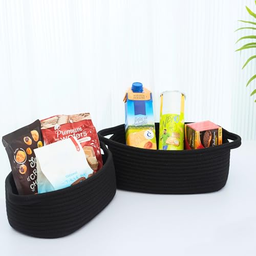 Image of MINTWOOD Design 5-Piece Storage Baskets for Organizing, Small Woven Rope Baskets for Storage and Shelves, Dog Cat Toy Basket Box, Pantry Bathroom Organization Bins, Nightstand Organizer, Full Black