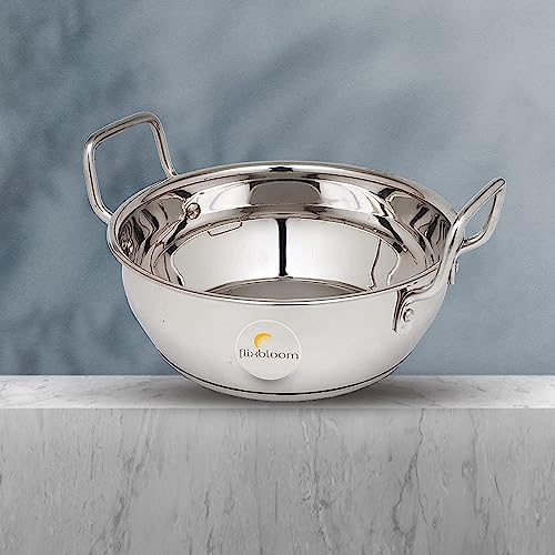 Image of Perfect Stainless Steel Induction Base Cookware Set Kadai for Kitchen Perfect Cooking with Spatula (Ladle) (SS Kadhai, 3.5 Litre)