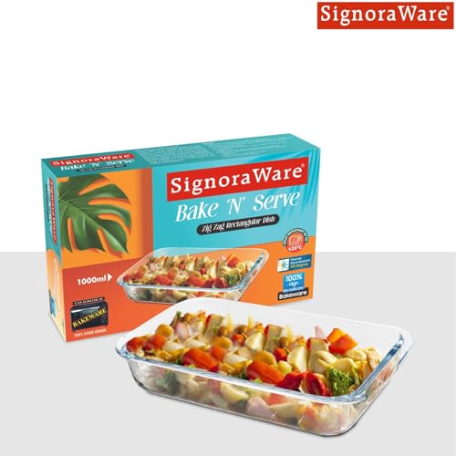 Image of SignoraWare Bake 'N' Serve Brorsilicate Glass Zig zag Rectangular Dish | Microwave & Dishwasher Safe | Elegant & Durable Design | Ideal for Baking, Serving, Storing & Reheating Food (1 LTR | Clear)